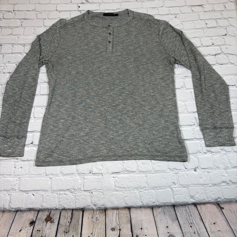 Marc Anthony Mens Gray Heathered Long Sleeve Henley Shirt Size Large